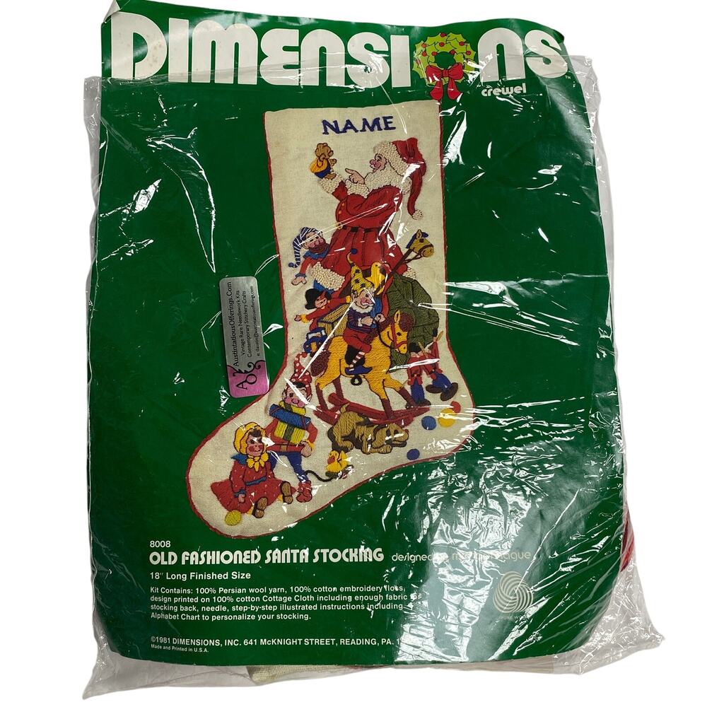 Vintage Dimensions 8008 Old Fashioned Santa Stocking Crewel Embroidery Kit RARE